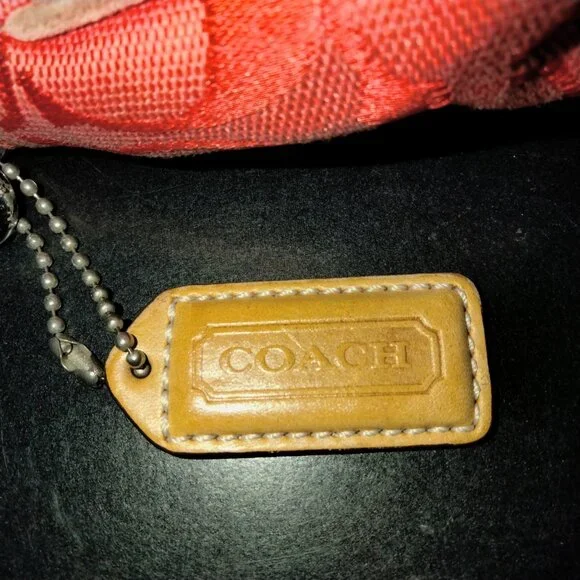 Coach Mini Pouch, Signature Logo Canvas Fabric, Red Shoulder/Wristlet, NWOT - Picture 4 of 9